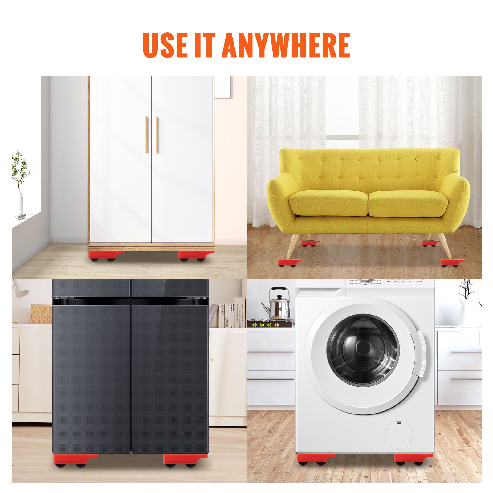 VEVOR Plataforma de Transporte de Muebles de Plástico 4 Ruedas Giratorias 360°, Transportador de Muebles Pesados Carga 113,4 kg, Plataforma Rodante Manipulación de Muebles Nevera Sofá Armario, 4 uds