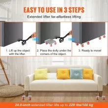VEVOR Mueble Dolly, Muebles Mudanza Dollies con Ruedas Giratorias 360° PP y Panel de Acero al Carbono, 250 Lbs Capacidad Muebles Elevador Juego de Herramientas para Mover Muebles Pesados ​​Refrigerador Sofá