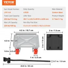 VEVOR Mueble Dolly, Muebles Mudanza Dollies con Ruedas Giratorias 360° PP y Panel de Acero al Carbono, 250 Lbs Capacidad Muebles Elevador Juego de Herramientas para Mover Muebles Pesados ​​Refrigerador Sofá