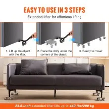 VEVOR Carro para muebles, carros para mover muebles con ruedas giratorias de PP de 360° y panel de acero al carbono, juego de herramientas para mover muebles pesados, refrigerador, sofá, capacidad de