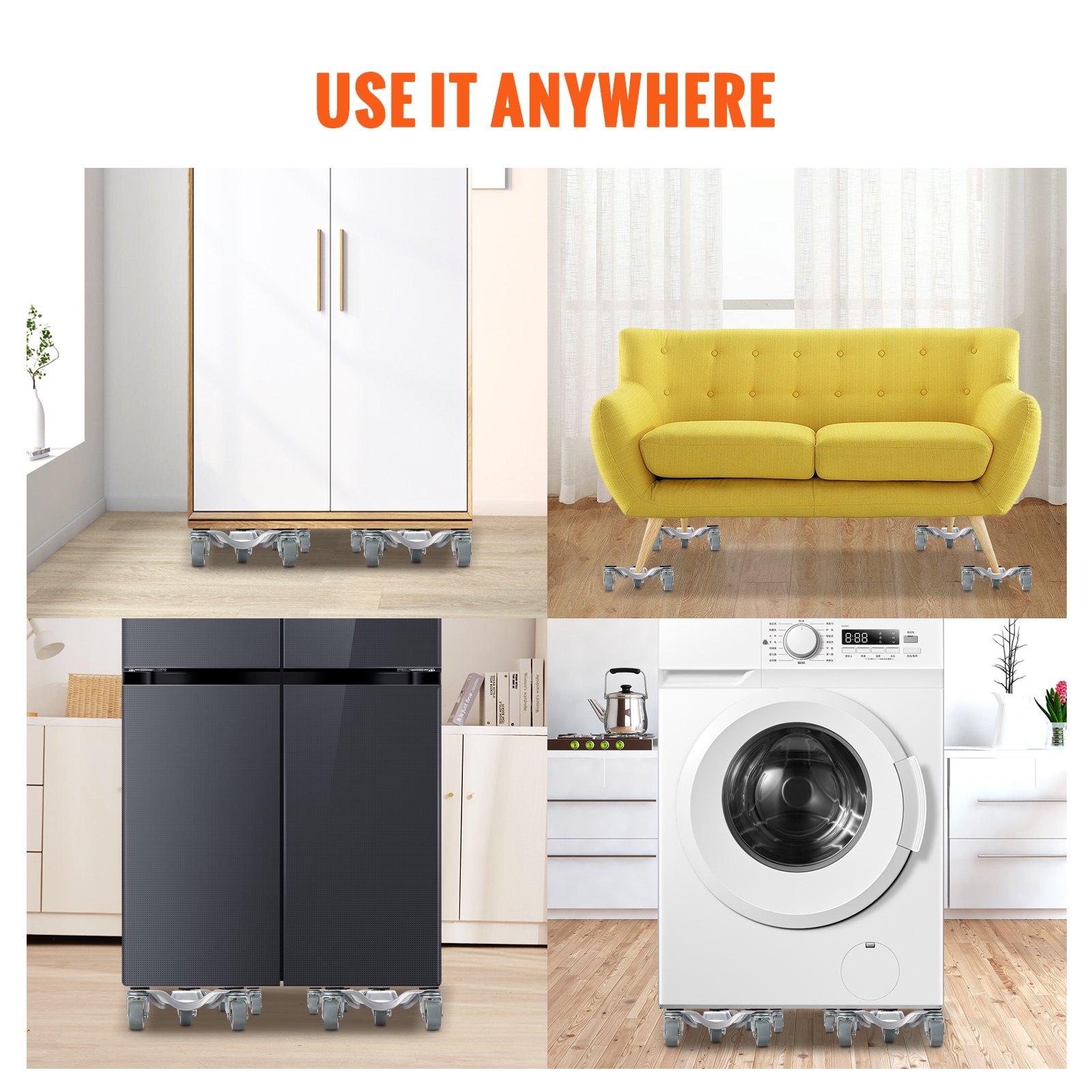 VEVOR Furniture Dolly, paquete de 4 tri-dolly de acero de 6 pulgadas con ruedas giratorias de PP de 360° y tapa antideslizante, juego de herramientas de elevación de muebles de 3 ruedas para mover muebles pesados, refrigerador, sofá, capacidad de 250 libras