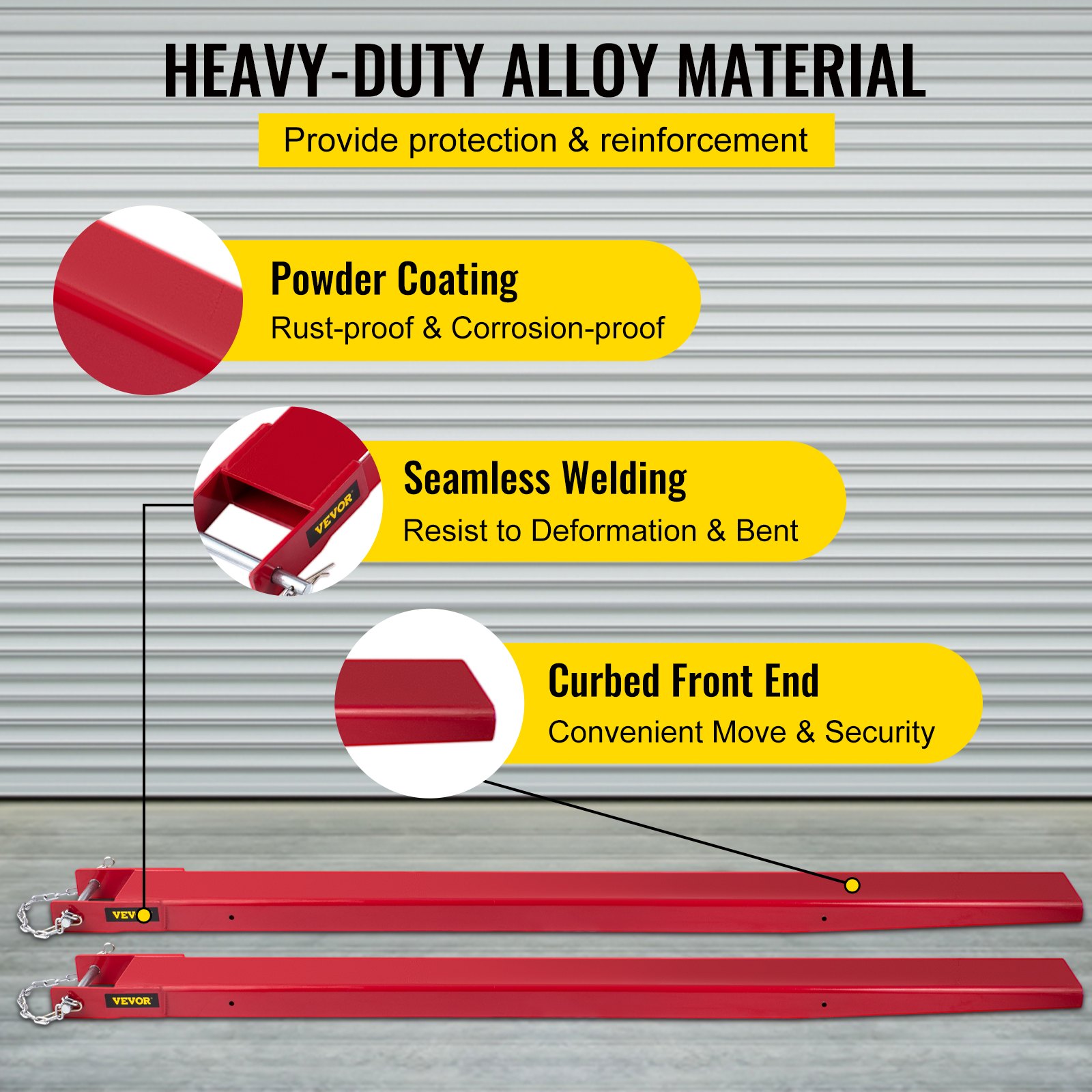 VEVOR Extensiones de horquilla de palé para carretilla elevadora, 60 pulgadas de largo x 4 pulgadas de ancho, extensiones de horquilla elevadora de horquilla, extensiones de horquilla de palé de acero resistente, 1 par para carretilla elevadora, carretillas elevadoras, abrazadera de cargador en horquillas de palé