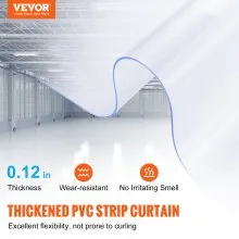 VEVOR Cortina de tiras, 100' de largo, 12" de ancho, 0.12" de espesor, tiras de puerta de plástico liso transparente, rollo a granel para puerta de cortina de PVC para almacenes, fábricas, supermercados, centros comerciales, pasillos, garajes