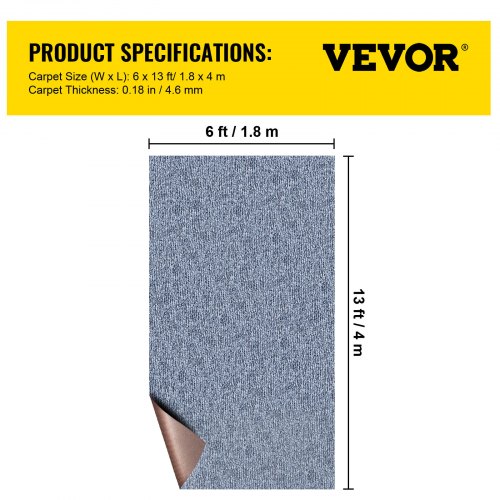 VEVOR Alfombra marina gris de 6 pies x 13.1 pies Alfombras para botes Alfombras para interiores y exteriores para terraza de patio Antideslizante TPR Impermeable Corte trasero Alfombras marinas para exteriores Fácil de limpiar Rollo de alfombra para exteriores