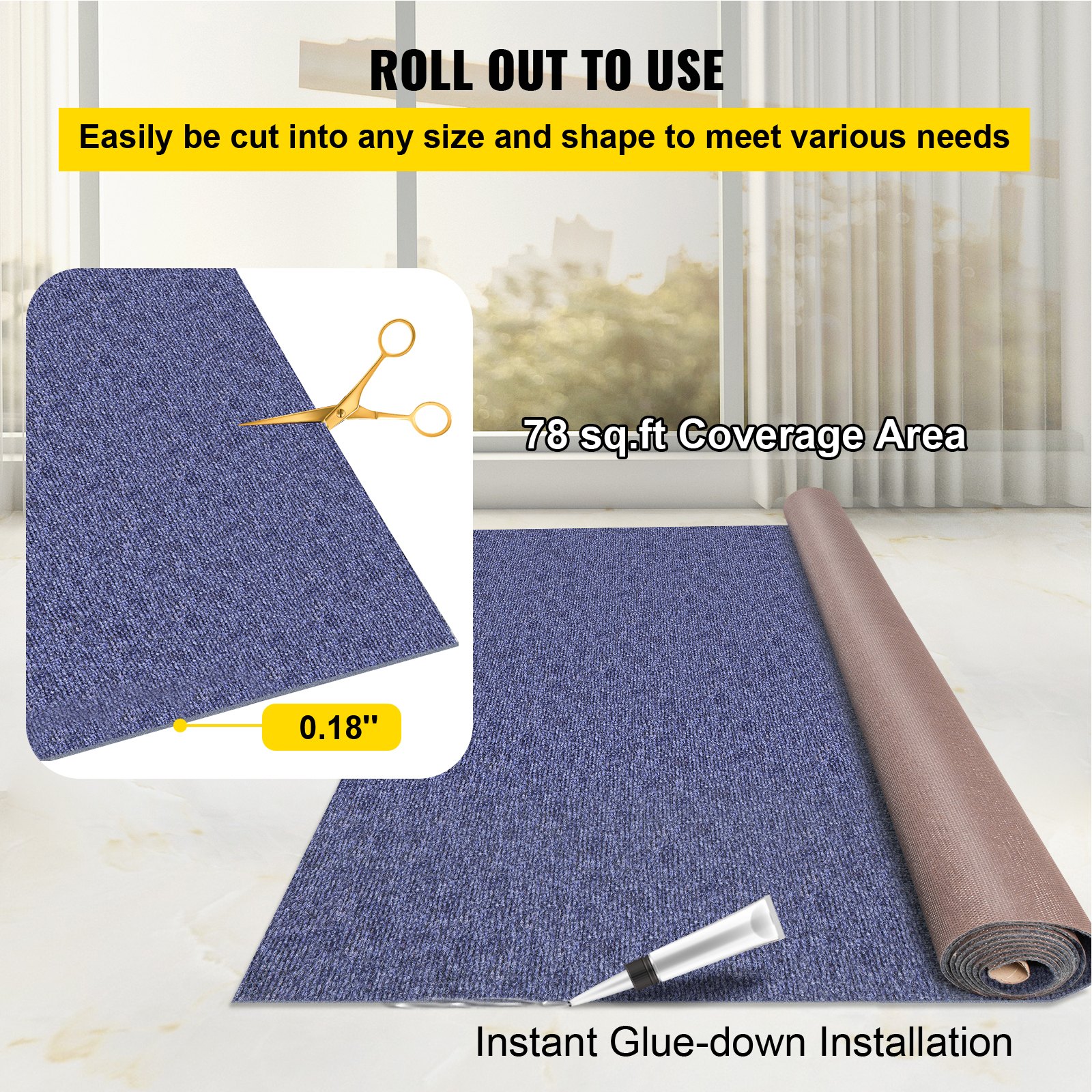 VEVOR Alfombras Salón Grandes 1,8 x 4 m, Alfombras de Habitación 1,8 x 4 m, Alfombra de Pelo Largo, Alfombra Antideslizante, Alfombra Exterior TPR, Alfombra Shaggy de Pelo Largo para Salón, Azul