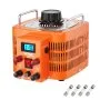 Transformador de voltaje VEVOR naranja con pantalla LCD, perilla ajustable y múltiples componentes fusibles incluidos.