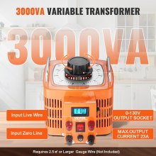 VEVOR Transformador de voltaje variable automático de 3000 VA, 23 A, entrada de 110 V, regulador de voltaje de CA de salida de 0-130 V, con pantalla LCD, 4 fusibles adicionales, interruptor de control térmico para el hogar, oficina industrial