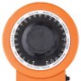 Perilla de transformador de voltaje VEVOR con marcas de rango de voltaje, carcasa naranja y dial de agarre negro.