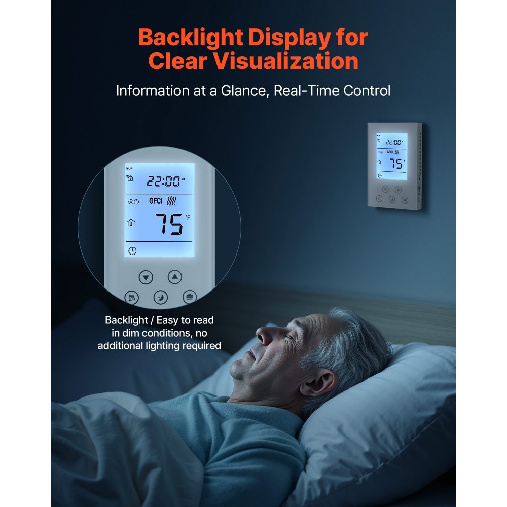 Termostato programable VEVOR de 7 días, termostato para el hogar compatible con calefacción radiante por suelo, bomba de calor, interruptor diferencial integrado y sensor de alta sensibilidad, pantalla LED retroiluminada, bajo consumo, blanco