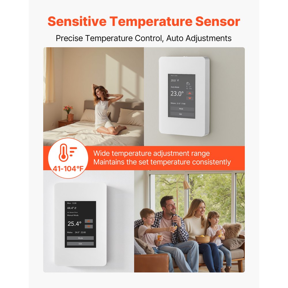 Termostato programable VEVOR de 7 días para calefacción por suelo radiante, bomba de calor con GFCI y sensor sensible, pantalla táctil TFT a color, eficiente, gris-blanco (sin wifi).