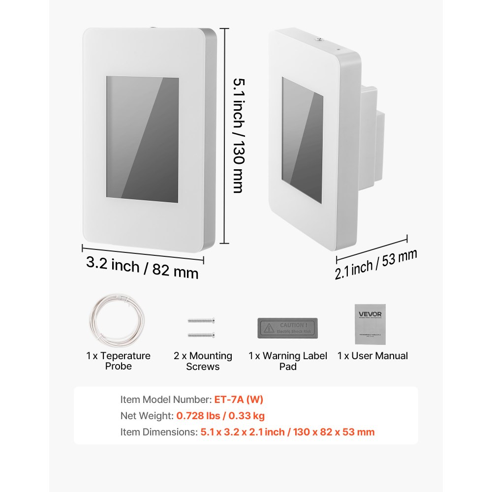 Termostato programable VEVOR de 7 días para calefacción por suelo radiante, bomba de calor con GFCI y sensor sensible, pantalla táctil TFT a color, eficiente, gris-blanco (sin wifi).