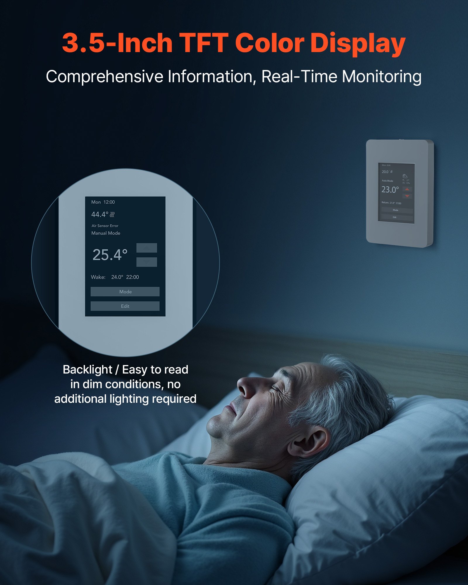 Termostato programable VEVOR de 7 días para calefacción por suelo radiante, bomba de calor con GFCI y sensor sensible, pantalla táctil TFT a color, eficiente, gris-blanco (sin wifi).