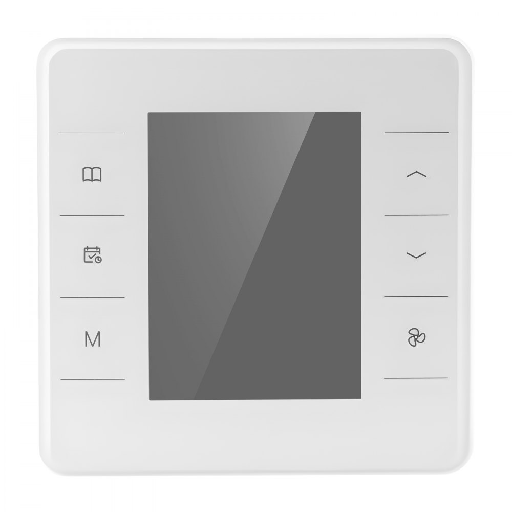 Termostato programable VEVOR de 7 días, termostato para el hogar compatible con bombas de calor, aires acondicionados y calefacción por suelo radiante. Pantalla LED retroiluminada, 1 modo frío + 1 modo calor. Eficiencia energética, amplio rango de temperatura. Color blanco.