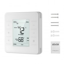 Termostato programable VEVOR de 7 días, termostato para el hogar compatible con bombas de calor, aires acondicionados y calefacción por suelo radiante. Pantalla LED retroiluminada, 1 modo frío + 1 modo calor. Eficiencia energética, amplio rango de temperatura. Color blanco.