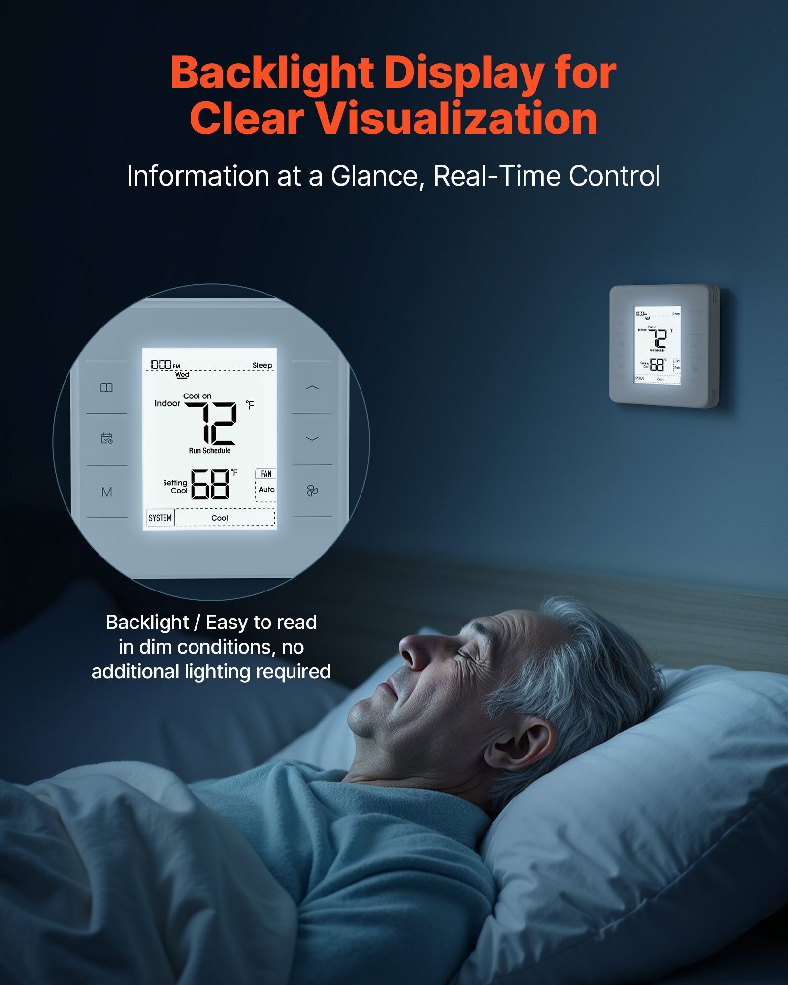 Termostato programable VEVOR de 7 días, termostato para el hogar compatible con bombas de calor, aires acondicionados y calefacción por suelo radiante. Pantalla LED retroiluminada, 1 modo frío + 1 modo calor. Eficiencia energética, amplio rango de temperatura. Color blanco.