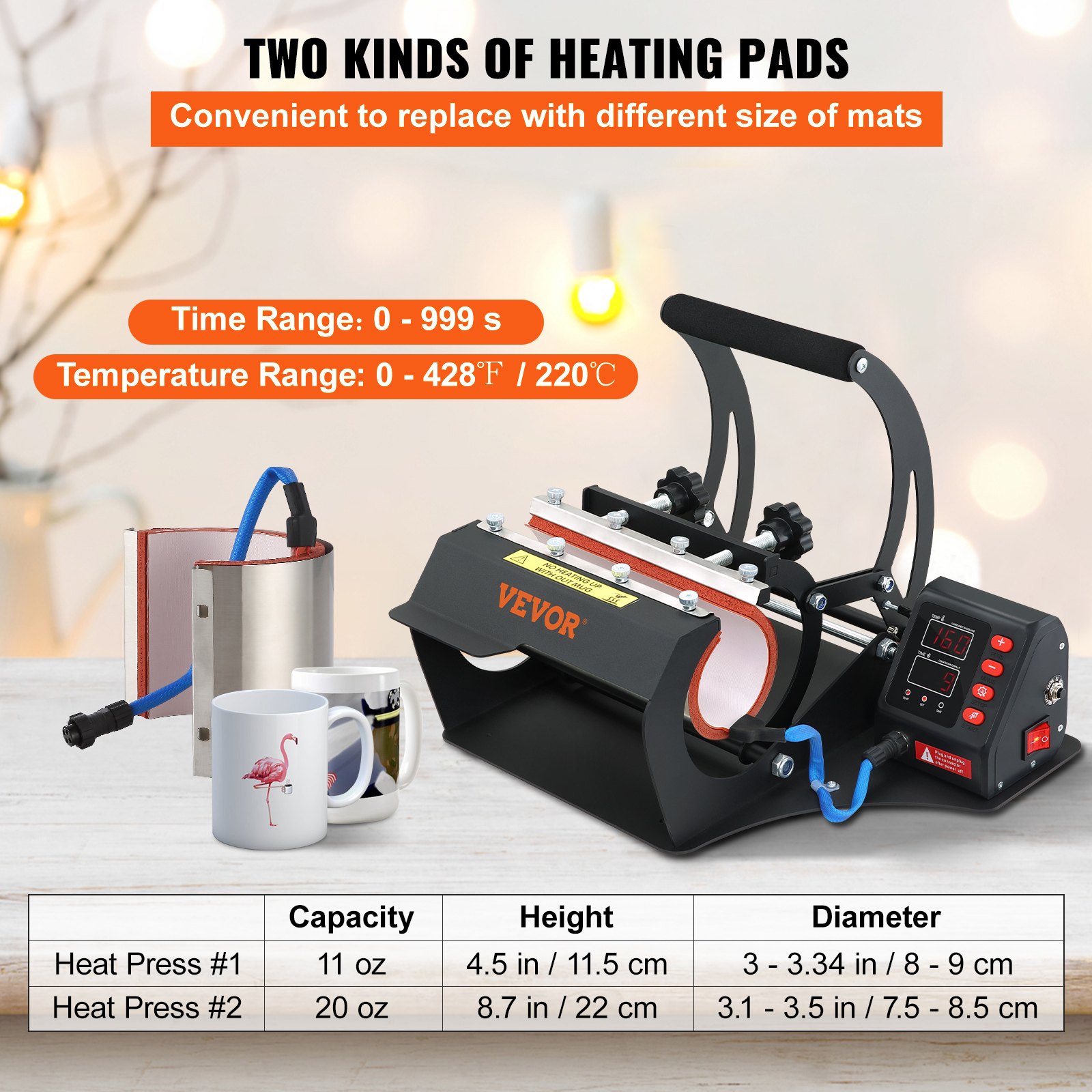 VEVOR Prensa de calor para tazas Máquina de Sublimación para vasos de 20 oz máquina de prensa de tazas Lcd con 2 alfombrillas de sublimación de