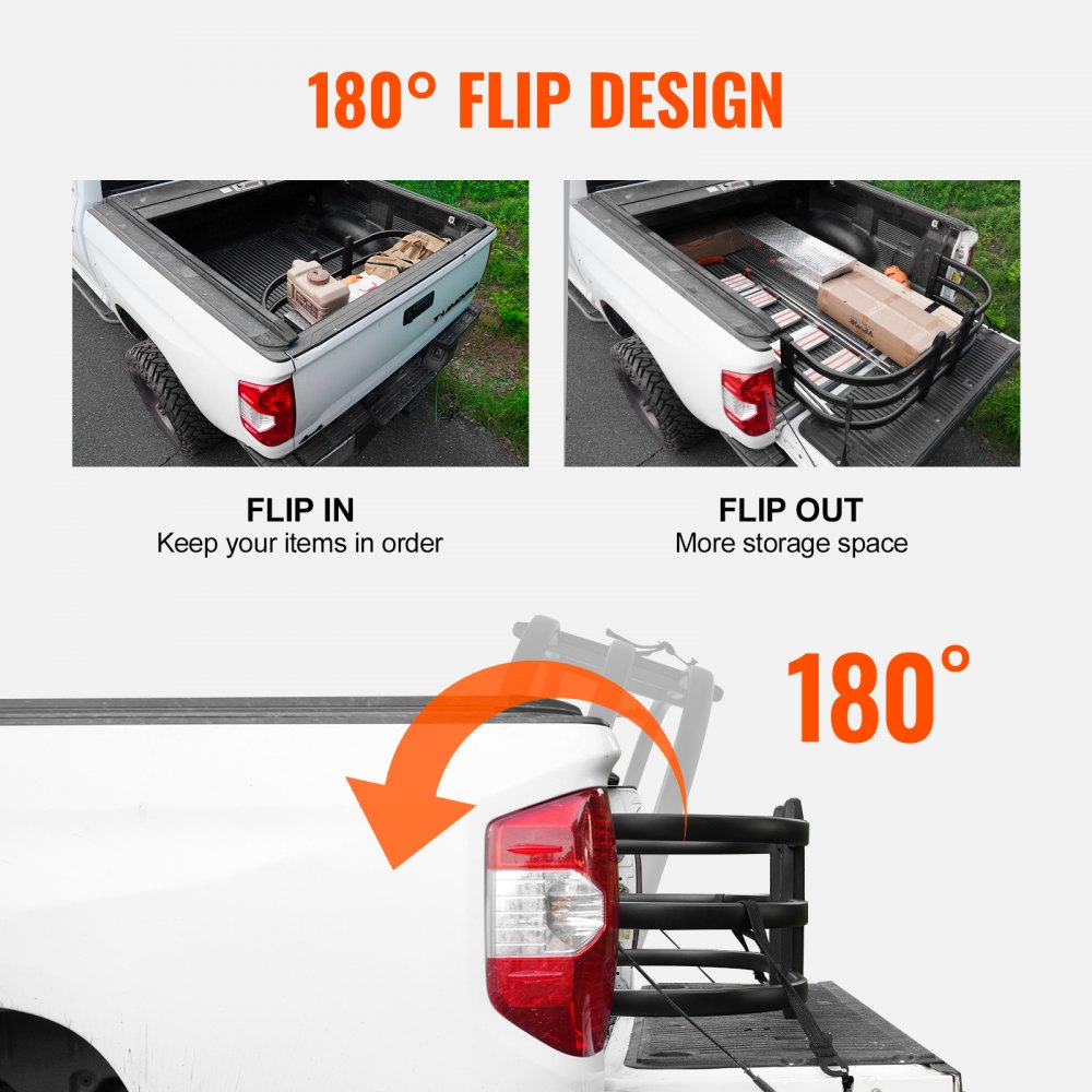 Extensor de caja de camioneta VEVOR, extensor de portón trasero retráctil de aluminio, longitud ajustable de 51.6" a 64", compatible con Ridgeline, Tacoma, Gladiator, Colorado/Canyon, Frontier y Ranger.