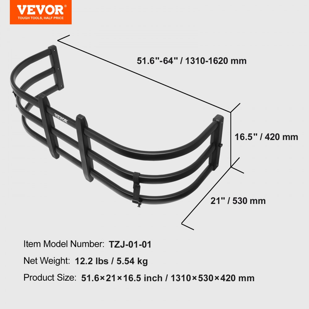 Extensor de caja de camioneta VEVOR, extensor de portón trasero retráctil de aluminio, longitud ajustable de 51.6" a 64", compatible con Ridgeline, Tacoma, Gladiator, Colorado/Canyon, Frontier y Ranger.