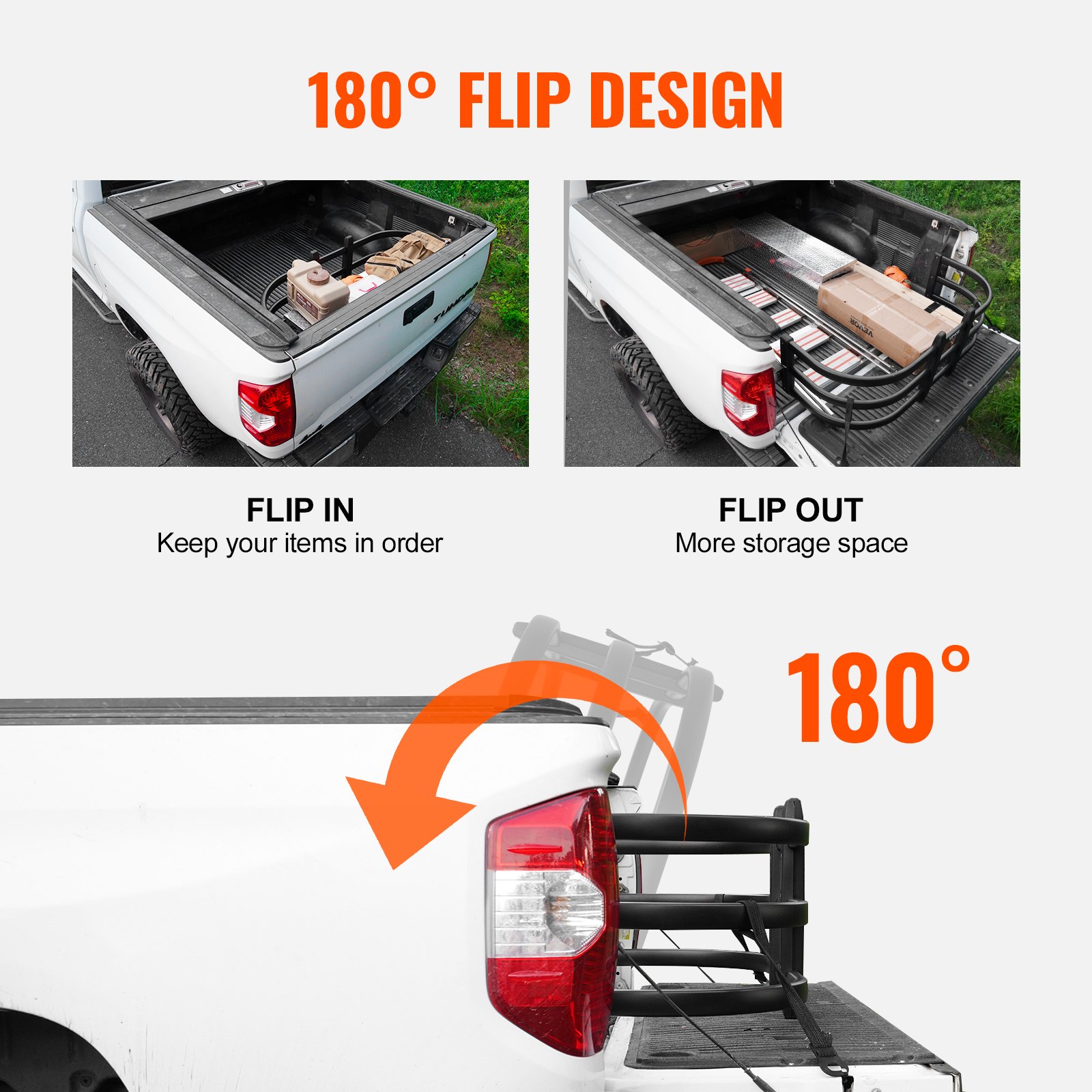 Extensor de caja de camioneta VEVOR, extensor de portón trasero retráctil de aluminio, longitud ajustable de 51.6" a 64", compatible con Ridgeline, Tacoma, Gladiator, Colorado/Canyon, Frontier y Ranger.