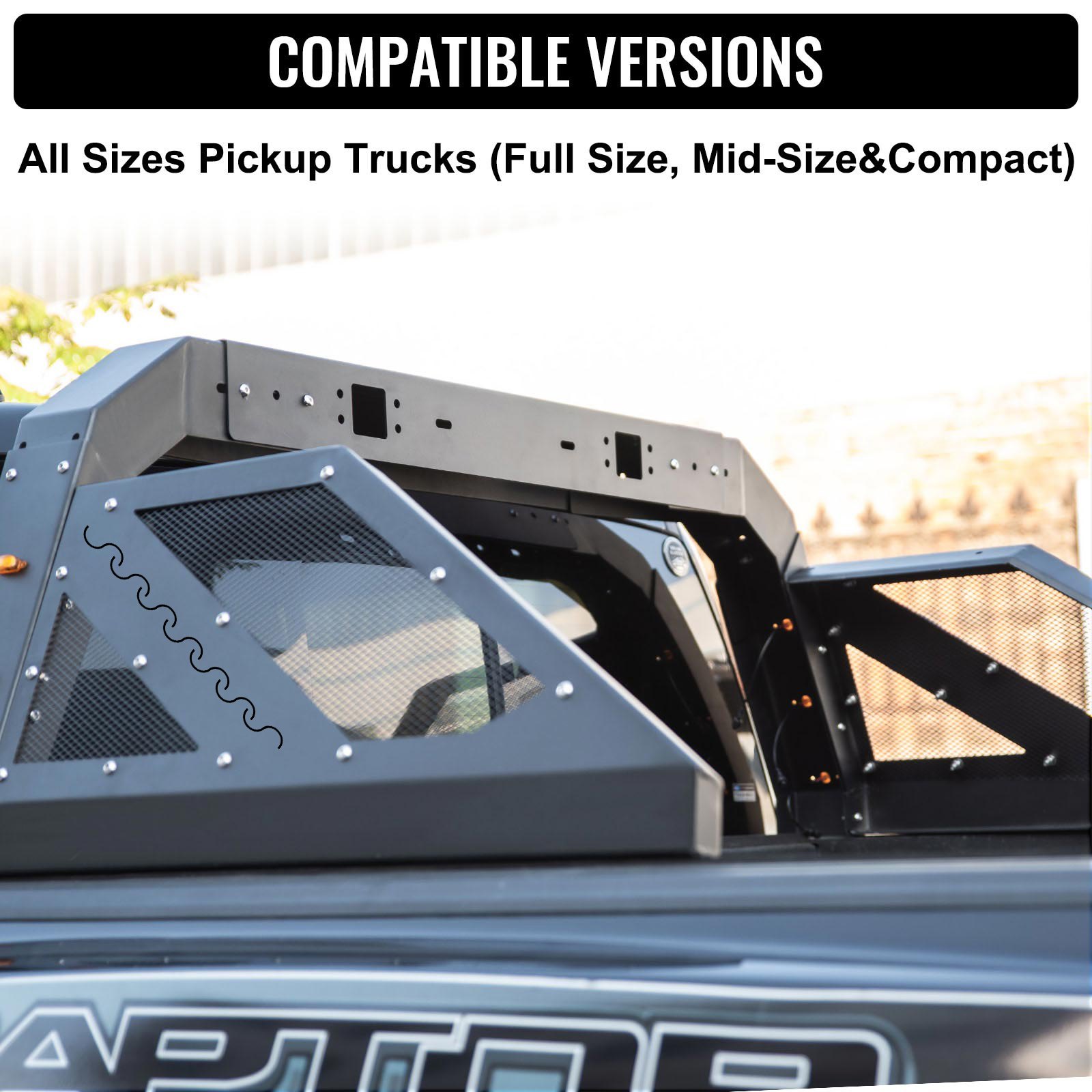 VEVOR Truck Roll Bar Chase Rack ajustable con 6 luces de posición laterales auxiliares ámbar, ajuste universal para camionetas