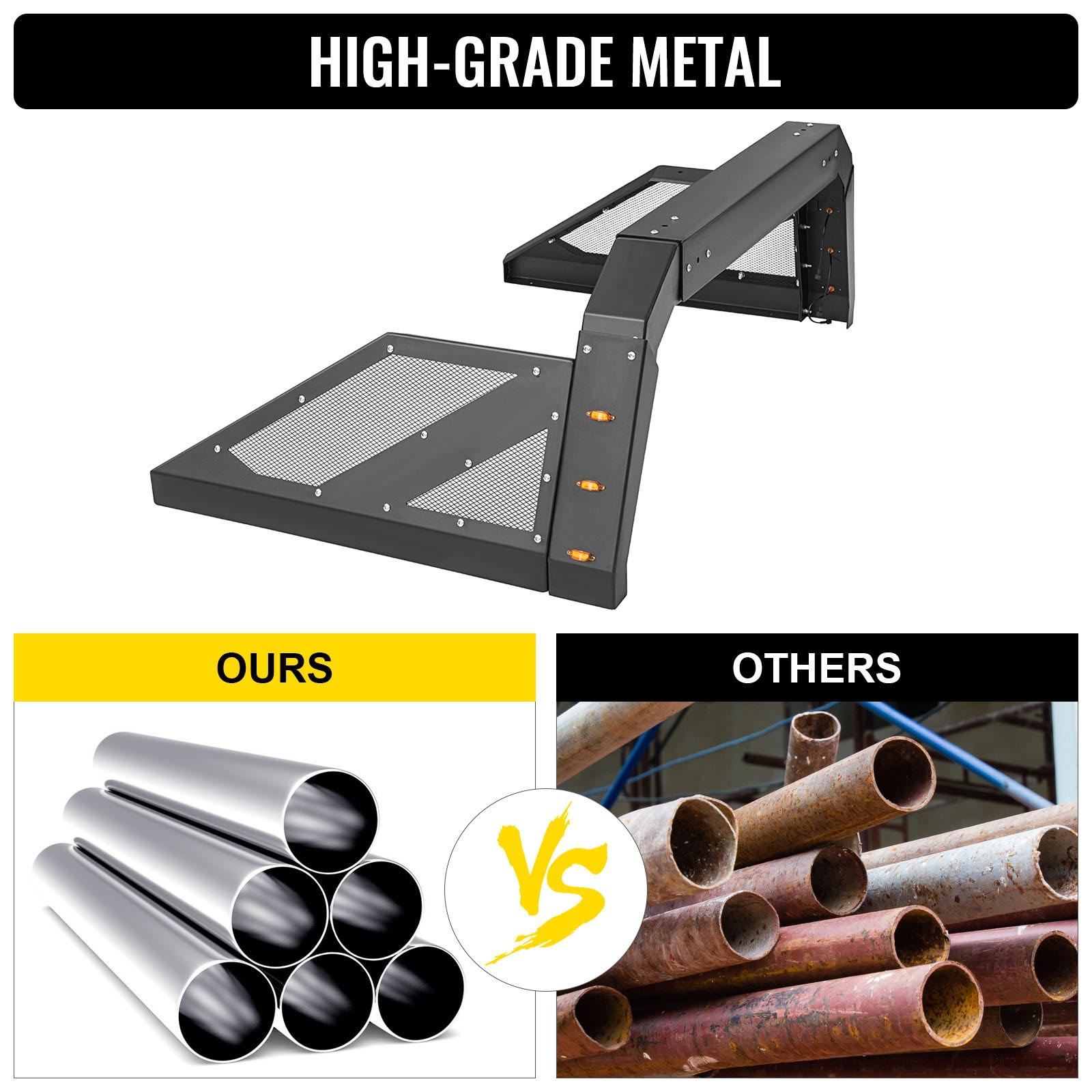 VEVOR Truck Roll Bar Chase Rack ajustable con 6 luces de posición laterales auxiliares ámbar, ajuste universal para camionetas