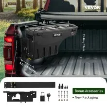VEVOR Caja de almacenamiento para caja de camión, tapa con cerradura, caja de herramientas impermeable ABS para rueda de 6,6 gal/20 L con candado con contraseña, compatible con Dodge Ram 1500 2019-2021, lado del conductor, negro