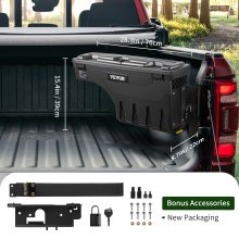 VEVOR Caja de almacenamiento para caja de camión, tapa con cerradura, caja de herramientas impermeable ABS para rueda de 6,6 gal/20 L con candado con contraseña, compatible con Dodge Ram 1500 2019-2021, lado del pasajero, negro