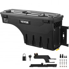 VEVOR Caja de almacenamiento para caja de camión, compatible con Ford F150 2015-2020, lado del pasajero, tapa con cerradura, caja de herramientas impermeable PA6 para ruedas, 6,6 gal/25 L con candado con contraseña, negro