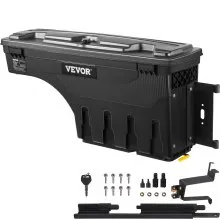 VEVOR Caja de almacenamiento para caja de camión, tapa con cerradura, caja de herramientas impermeable ABS para ruedas de 6,6 galones/20 L, compatible con Chevrolet Silverado 1500 GMC Sierra 1500 2019-2021, lado del pasajero, negro