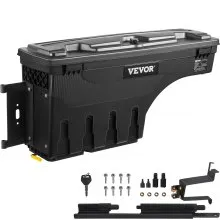 VEVOR Caja de almacenamiento para cama de camión, tapa con cerradura, caja de herramientas impermeable ABS para ruedas de 6,6 galones/20 L, compatible con Chevrolet Silverado 1500 GMC Sierra 1500 2019-2021, lado del conductor, negro
