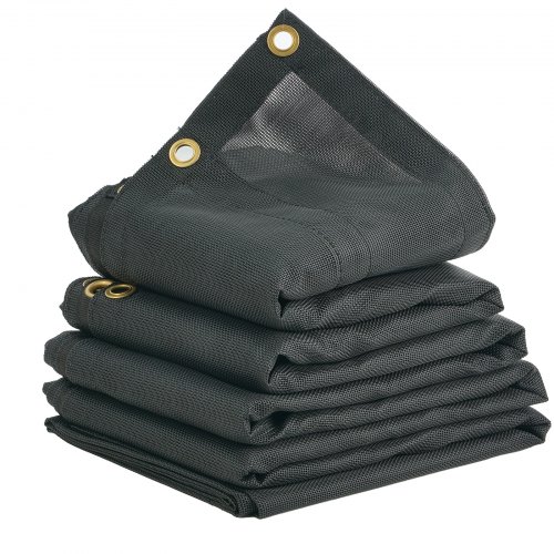 VEVOR Lona de Malla para Camión Volquete 2,1x4,3 m Revestimiento de PVC Negro con Doble Bolsillo Ojales de Latón, Correa Reforzada con Doble Costura para Sistema de Camión Volquete Manual o Eléctrico