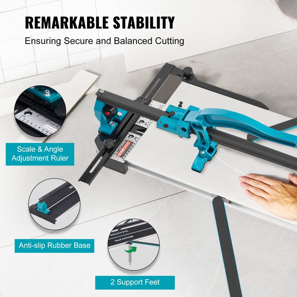 Cortadora de azulejos manual VEVOR, 48 pulgadas, cortadora de azulejos de porcelana y cerámica con disco de corte de carburo de tungsteno, posicionamiento infrarrojo, patas antideslizantes, rieles duraderos para instaladores profesionales o principiantes.