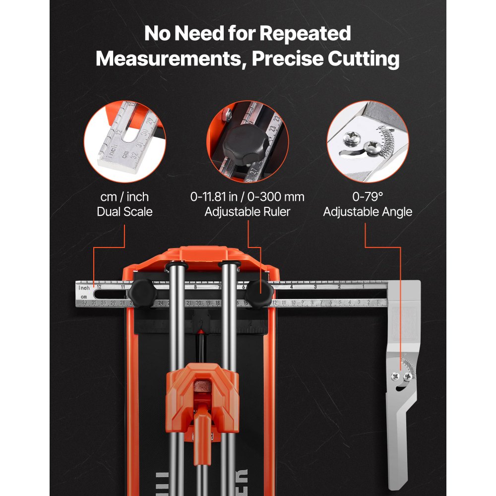VEVOR 17-Inch Manual Tile Cutter for Wall & Polished Tiles,Double Rails for Precise Cutting, Tungsten Carbide Wheel,Non-Slip Handle,Anti-Displacement Pressure Rod,Precise Cuts for Pros & Beginners