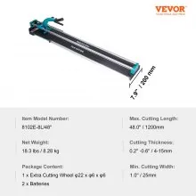 VEVOR Cortador manual de azulejos, 48 ​​pulgadas, cortador de azulejos de cerámica de porcelana con rueda de corte de carburo de tungsteno, posicionamiento por infrarrojos, pies antideslizantes, rieles dobles para instaladores profesionales o principiantes