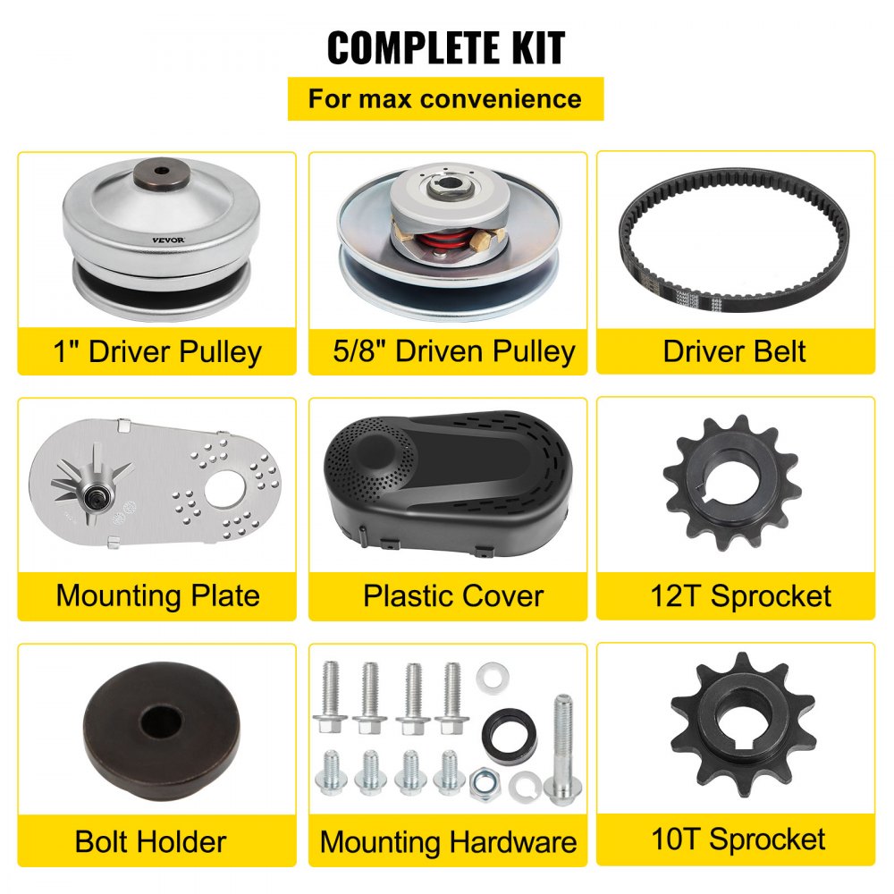 Kit de convertidor de par para karts VEVOR con polea, correa, placa, cubierta, piñones y herrajes