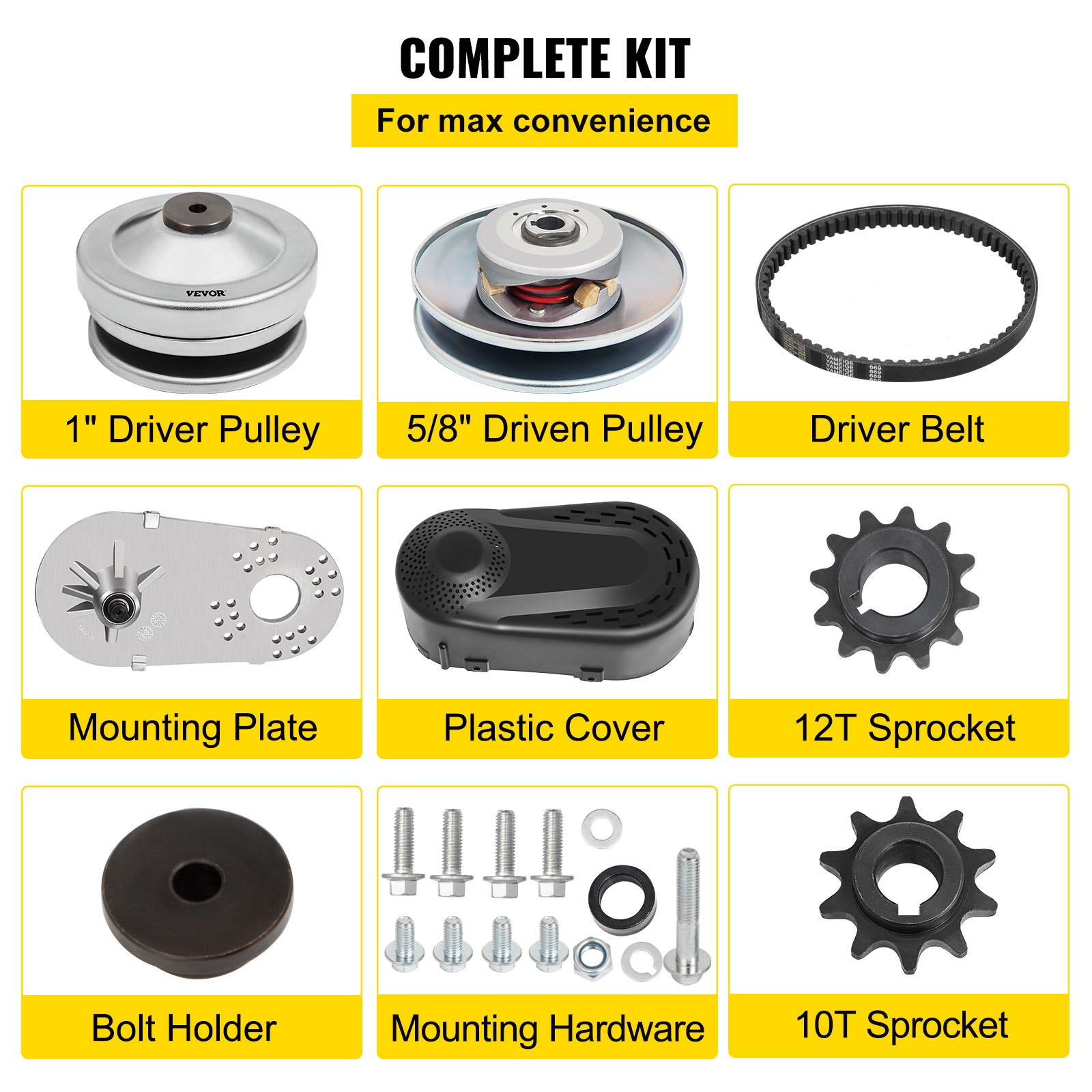 Kit de convertidor de par para karts VEVOR con polea, correa, placa, cubierta, piñones y herrajes