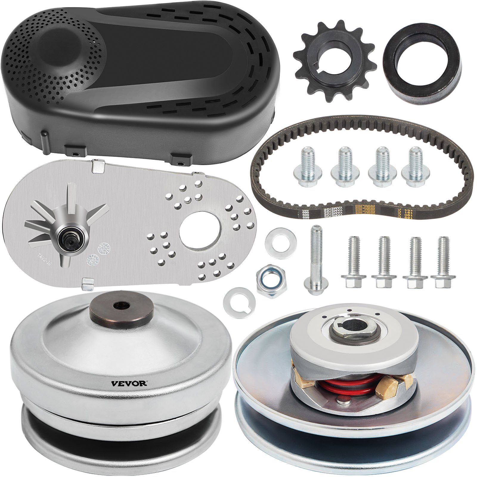 Kit convertidor de par para kart VEVOR con correa, piñones, poleas y pernos.