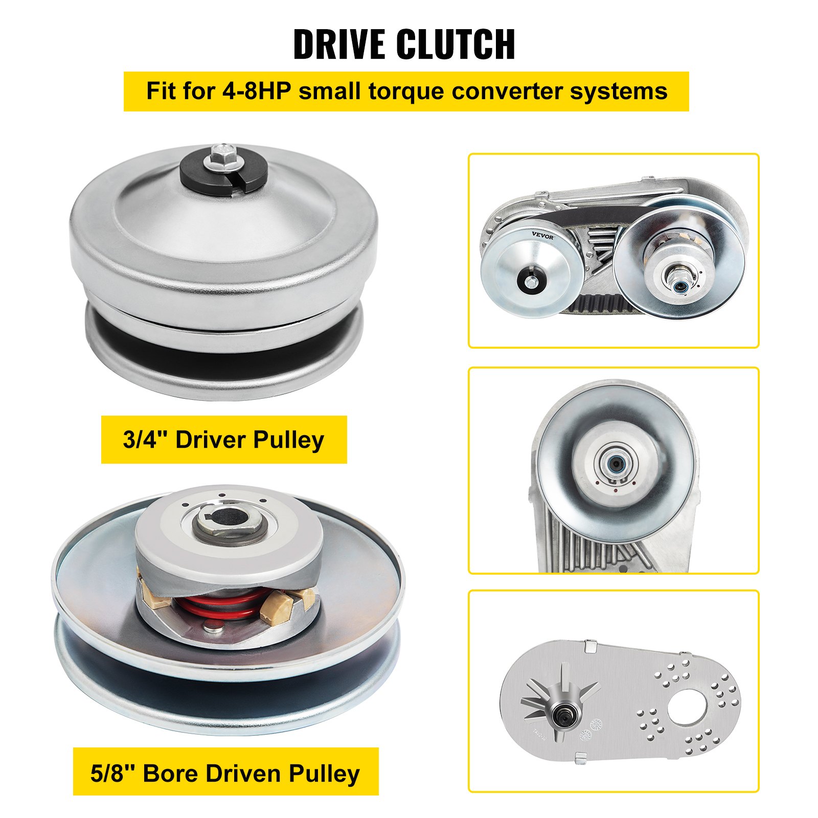 Kit convertidor de par para kart VEVOR: embrague de transmisión, polea motriz de 3/4&quot;, polea conducida de 5/8&quot;.