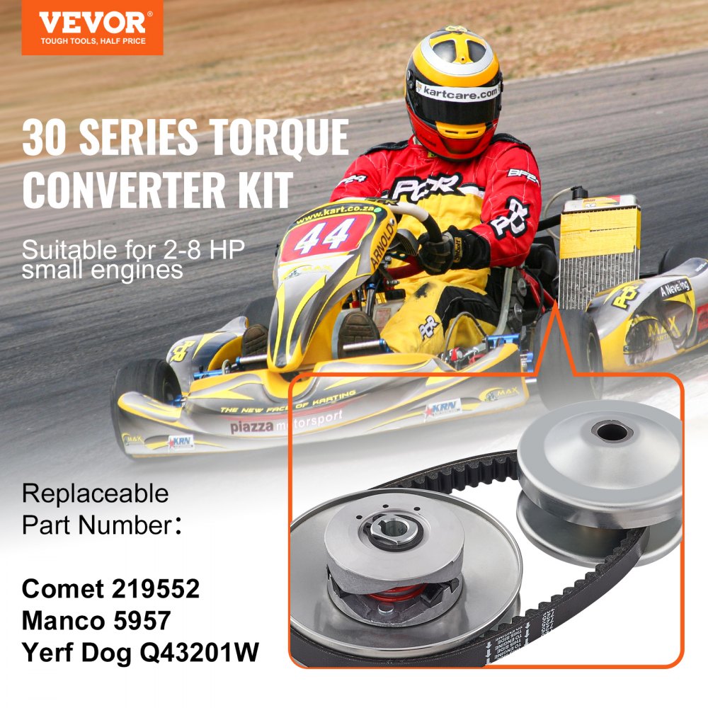 Convertidor de par para karts VEVOR, kit de embrague de 3/4", repuesto de polea asimétrica serie 30 con correa de transmisión, para motores pequeños de 2 a 8 HP, reemplaza Comet 219552, Manco 5957 y Yerf Dog Q43201W