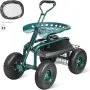 VEVOR - Carrito de jardín con ruedas, taburete de jardinería para plantar, asiento giratorio de 360 grados, carrito con asa de dirección y bandeja para herramientas, ideal para patio, jardín y exteriores, color verde