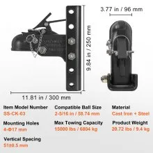 VEVOR Acoplador de remolque ajustable y kit de soporte de canal de 5 posiciones, bola de enganche de 2-5/16", capacidad de 15000 libras, acoplador de montaje de canal fundido resistente, para remolque de caravana, camioneta, SUV, revestimiento negro