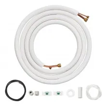 VEVOR Juego de mini líneas divididas de 16 pies, tubos de cobre de 1/4" y 1/2" OD y aislamiento de triple capa, para equipos de aire acondicionado o bomba de calefacción y HVAC con accesorios ricos (cable de conexión de 18 pies)
