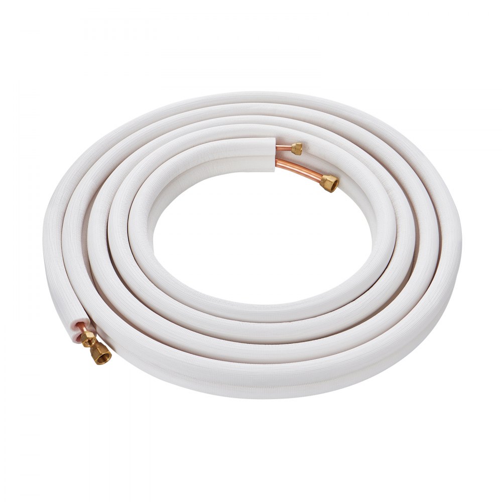 Juego de tuberías VEVOR de 25 pies para mini split, tubos de cobre de 1/4" y 3/8" de diámetro exterior y aislamiento de triple capa, para refrigerante de aire acondicionado mini split o equipos de bomba de calefacción y HVAC con tiras de envoltura.