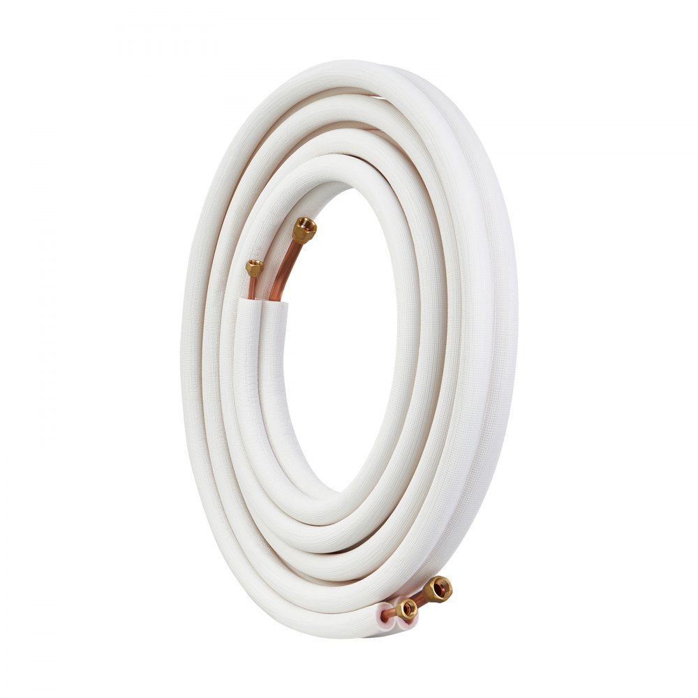 Juego de tuberías VEVOR de 25 pies para mini split, tubos de cobre de 1/4" y 3/8" de diámetro exterior y aislamiento de triple capa, para refrigerante de aire acondicionado mini split o equipos de bomba de calefacción y HVAC con tiras de envoltura.