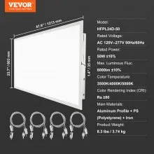 VEVOR 1 paquete de luz LED de panel plano de 2 x 4 pies, 6000 lm 50 W, lámpara de techo LED de montaje en superficie con temperatura de color ajustable 3500 K/4000 K/5000 K, ultra delgada para el hogar, probado según los estándares