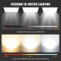 Tres modos de luz de panel plano LED VEVOR con ajustes de brillo y temperatura de color.