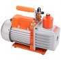 Bomba de vacío HVAC VEVOR con mango naranja y cuerpo de motor gris, con accesorios de latón.