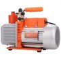Bomba de vacío HVAC VEVOR con diseño naranja y plateado, con mango resistente y etiquetado detallado.