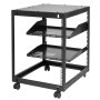 Rack para servidor VEVOR con tres estantes ventilados y ruedas para movilidad, ideal para el almacenamiento de equipos.