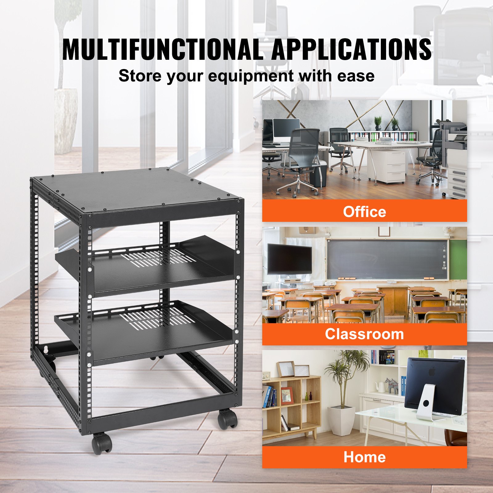Rack de servidor VEVOR con ruedas, ideal para soluciones de almacenamiento en la oficina, el aula y el hogar.
